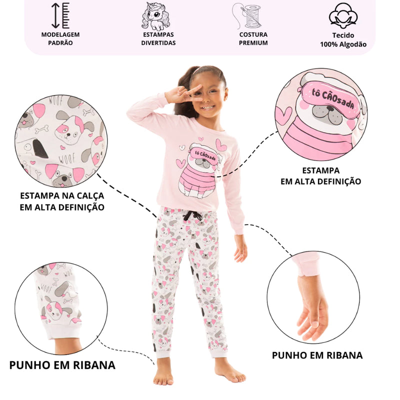 Kit 4 Peças Pijama Infantil Manga Comprida