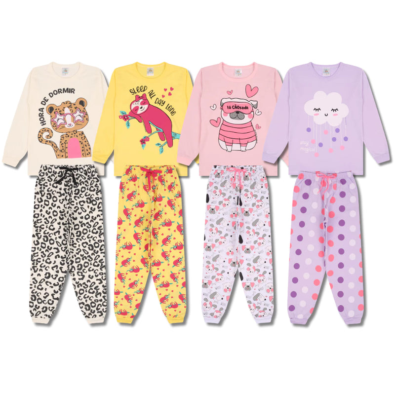 Kit 4 Peças Pijama Infantil Manga Comprida