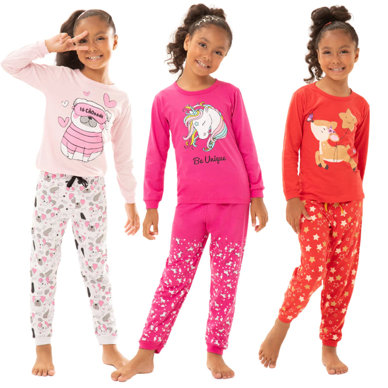 Kit 4 Peças Pijama Infantil Manga Comprida