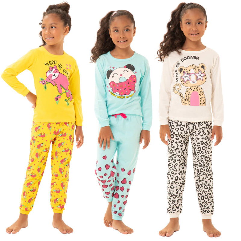 Kit 4 Peças Pijama Infantil Manga Comprida