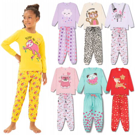 Kit 4 Peças Pijama Infantil Manga Comprida