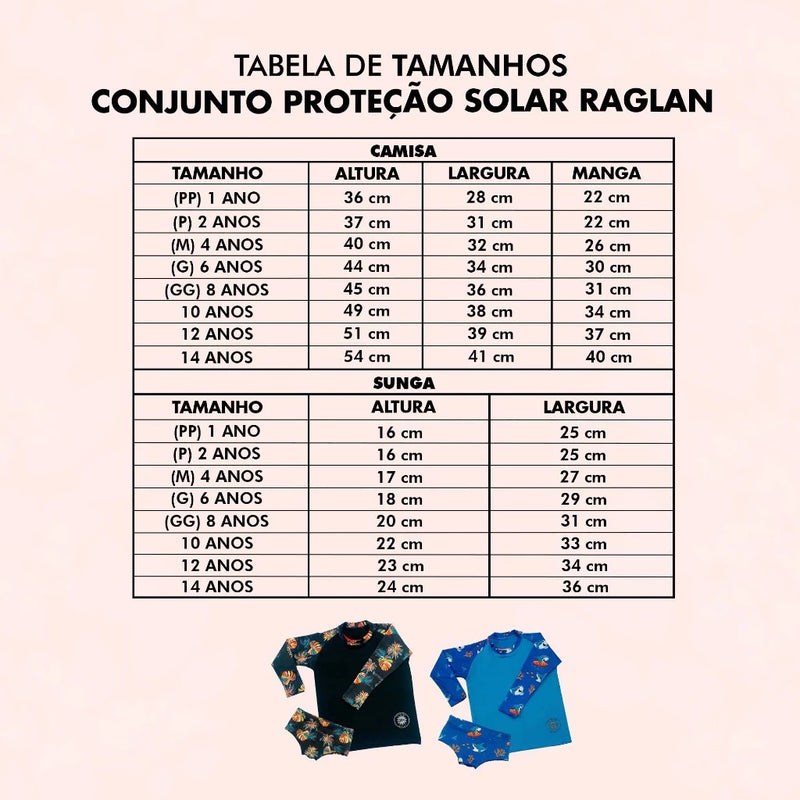 Camisa de proteção raglan + sunga infantil / juvenil